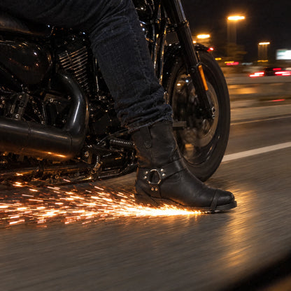 Sparkrider boot throwing sparks on the road at night